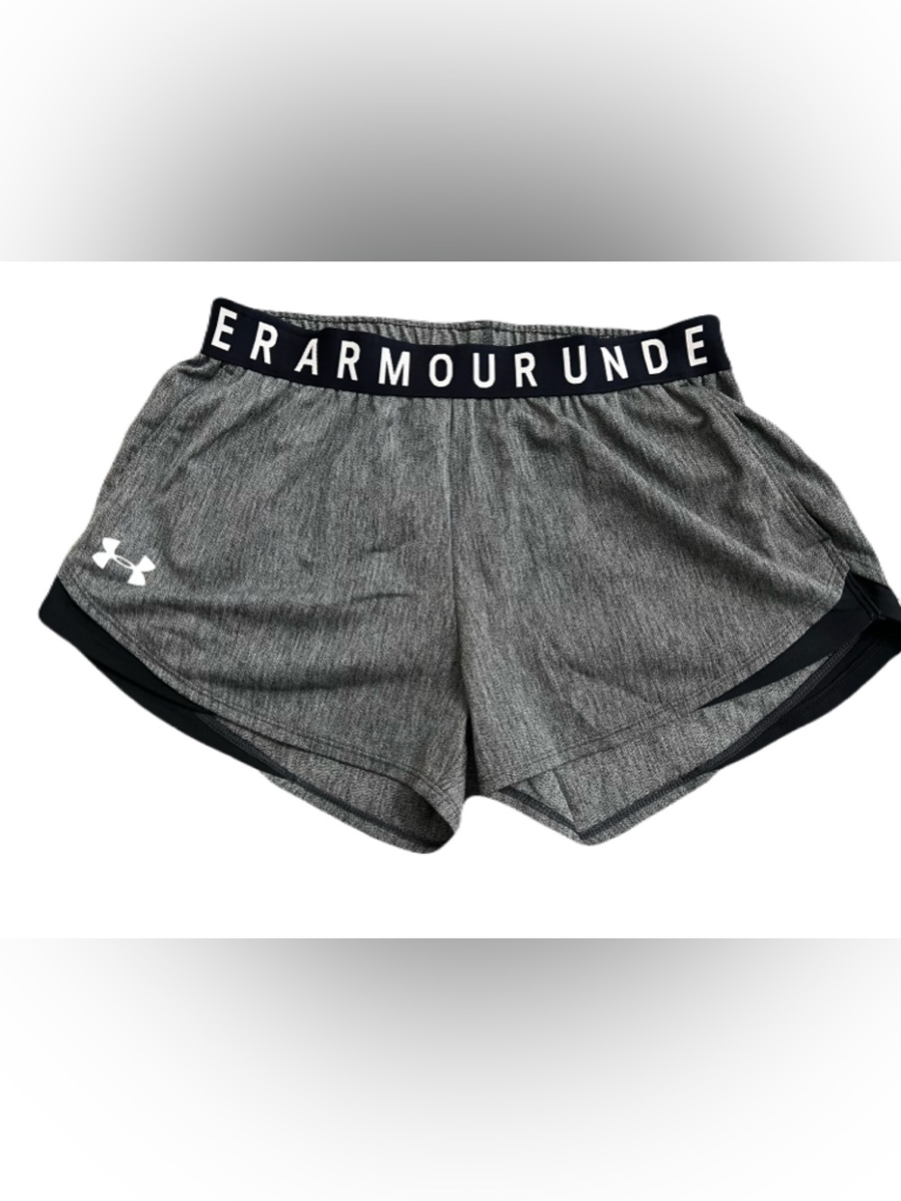 Under Armour Women's Heather Gray Athletic Shorts with Black Waistband
